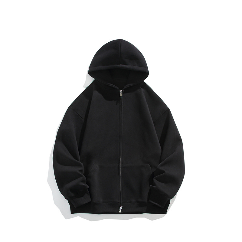 Loose-Fit Zip Hoodie — Black