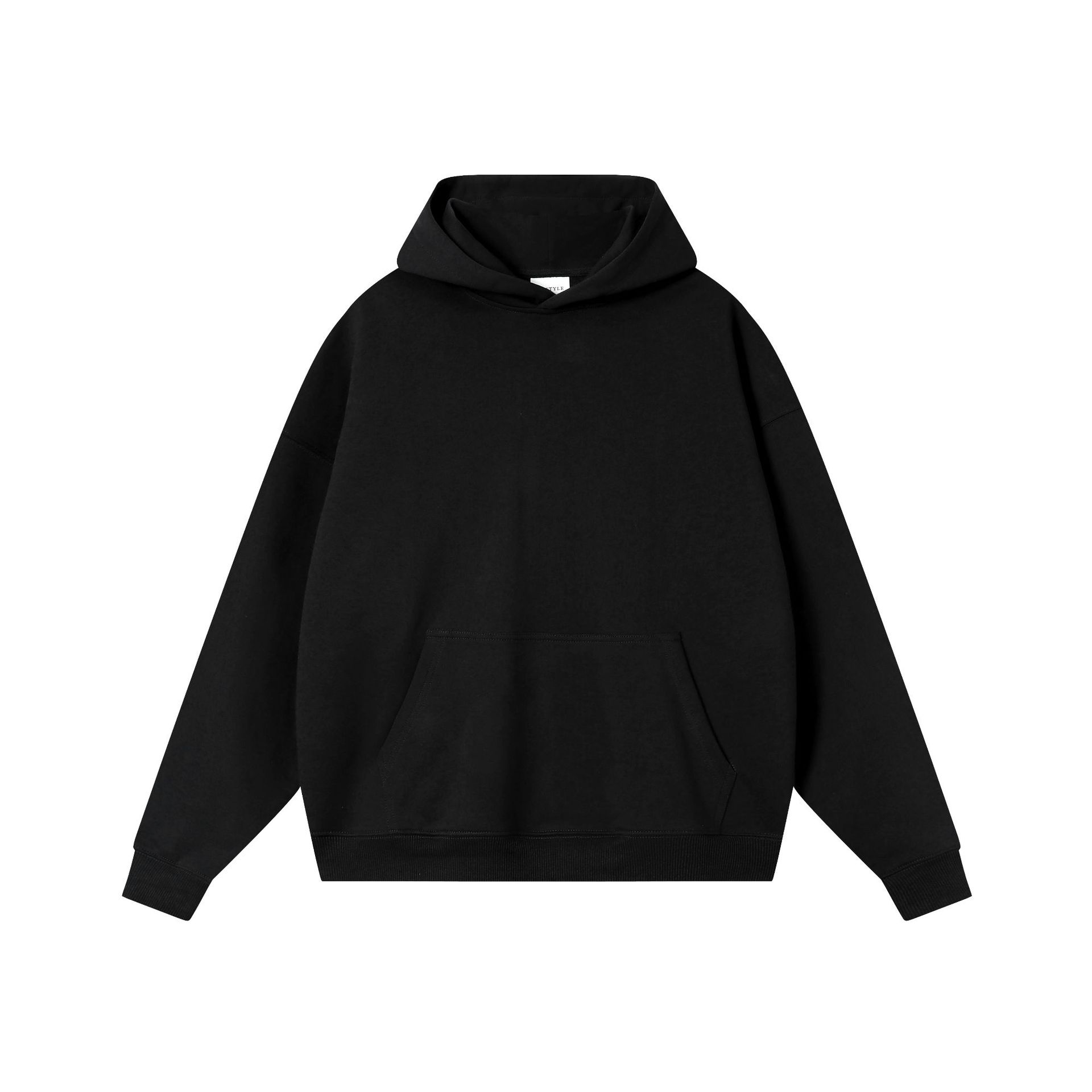 Drop-Shoulder Pullover Hoodie — Black